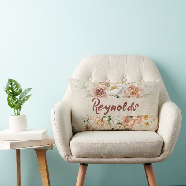 Coussin Rectangle Bordure florale avec nom de famille (Chaise)