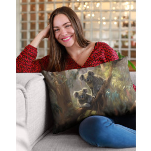 Coussin Rectangle Botanique curieuses koalas dans l'eucalyptus