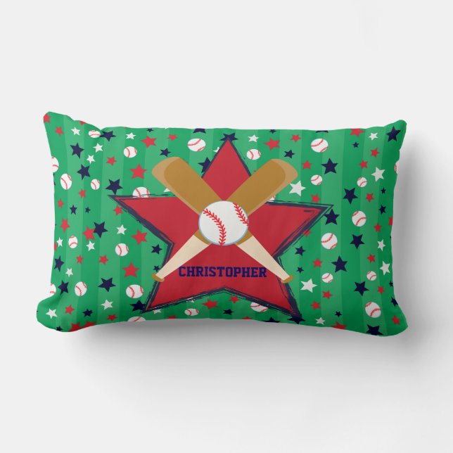 Coussin Rectangle Boule et étoiles de battes de baseball (Recto)