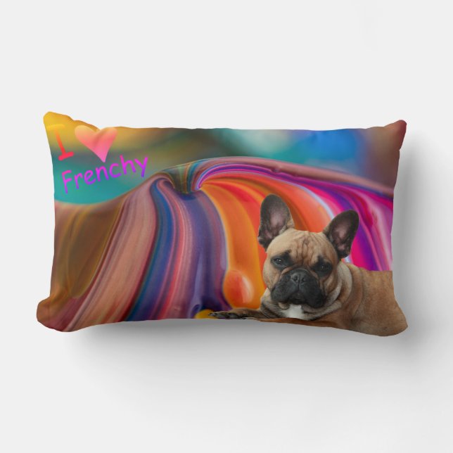 Coussin Rectangle Bouledogue français arc-en-ciel French Bulldog (Recto)