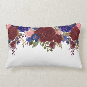 Coussin Rectangle Bourgogne Rouge Bleu Marine Rose Fleur Cascade Gou