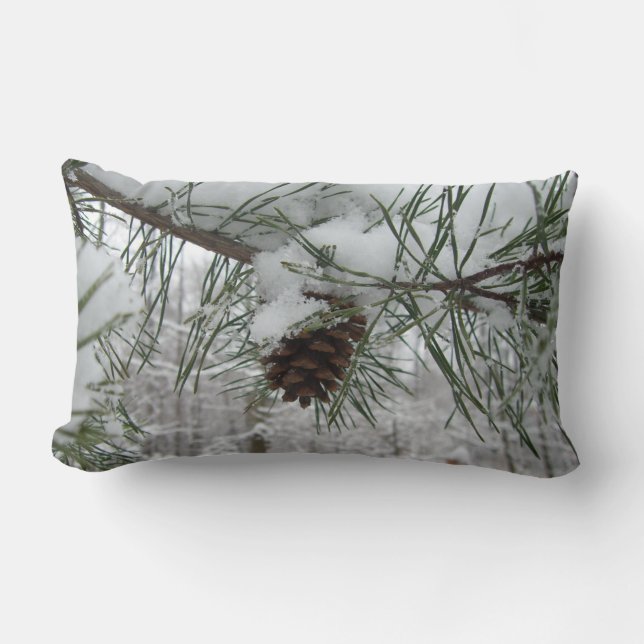 Coussin Rectangle Branche des pins neigeux Photographie de la nature (Recto)