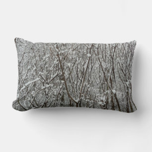 Coussin Rectangle Branches couvertes de neige Abstraite hivernale