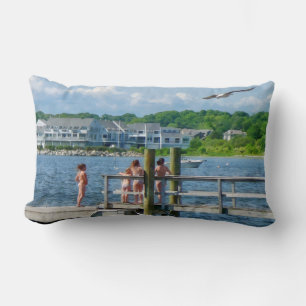 Coussin Rectangle Bristol RI - Petites filles regardant des mouettes