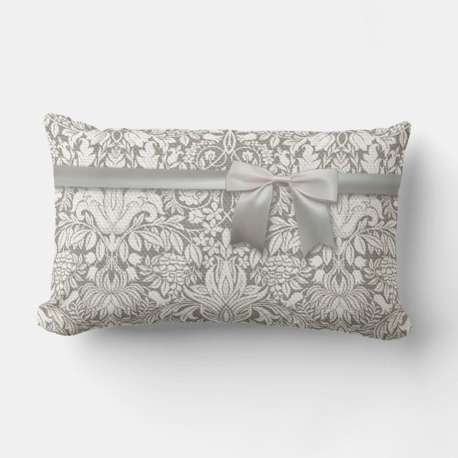 Coussin Rectangle brocade en dentelle blanche élégante (Recto)