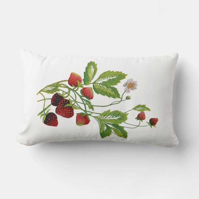 Coussin Rectangle Broderie Faux - Fraises (Recto)