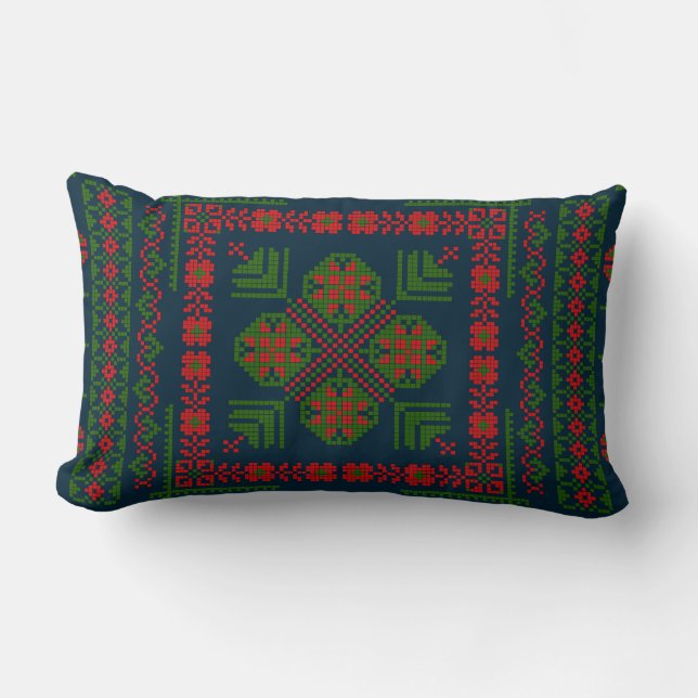 Coussin Rectangle Broderie palestinienne Tatreez rouge vert 5 Motif (Recto)