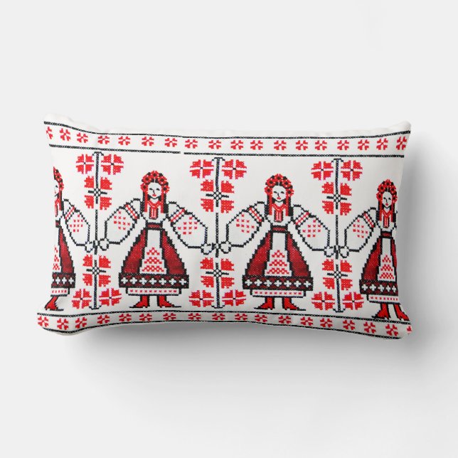 Coussin Rectangle Broderie ukrainienne traditionnelle filles ukraini (Recto)