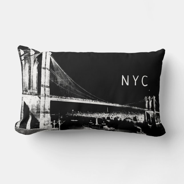 Coussin Rectangle Brooklyn Bridge Design | NYC | Noir et blanc (Recto)