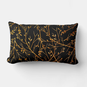Coussin Rectangle Brûler Orange Twigs sur Noir