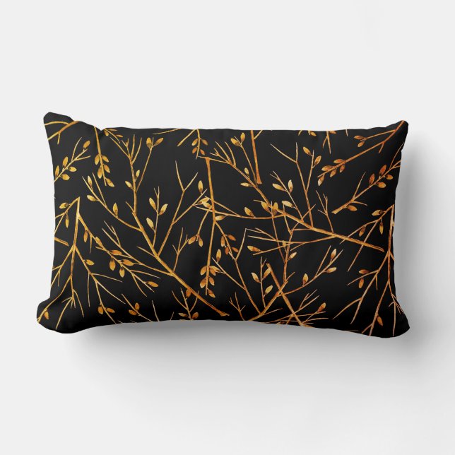 Coussin Rectangle Brûler Orange Twigs sur Noir (Recto)
