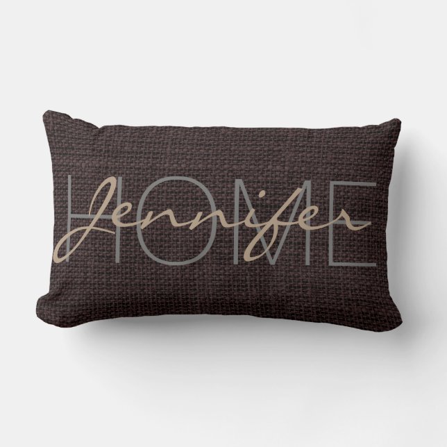 Coussin Rectangle Brun de phoque Burlap Rustique Monogramme (Recto)