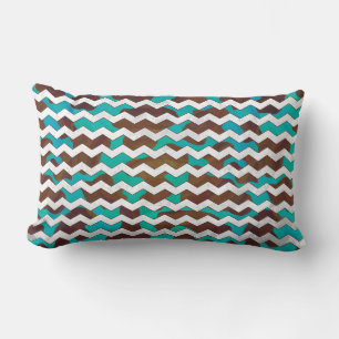 Coussin Rectangle Brun de vache à Chevron et copie turquoise