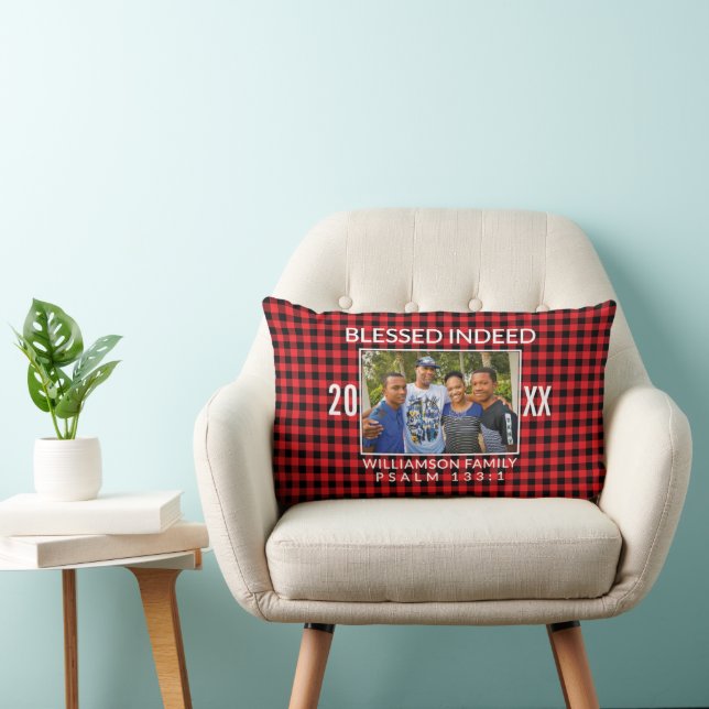 Coussin Rectangle Buffalo Plaid Famille chrétienne Noël (Chaise)