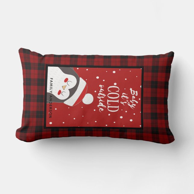 Coussin Rectangle Buffle de Noël personnalisé Plaid Penguin mou (Recto)