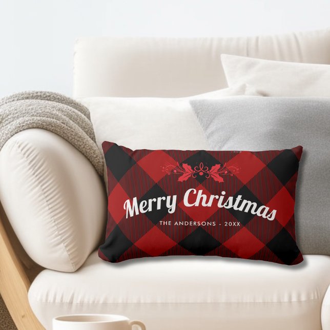 Coussin Rectangle Buffle rouge Joyeux Noël Plaid (Créateur téléchargé)