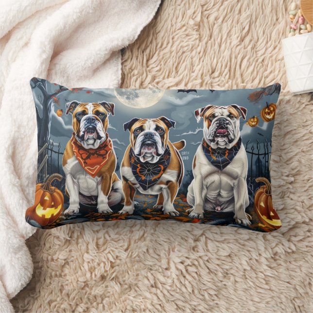 Coussin Rectangle Bulldog Halloween Éffrayant (Couverture)