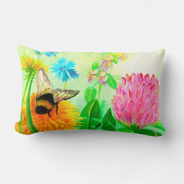 Coussin Rectangle Bumblebee sur le pandelion (Recto)