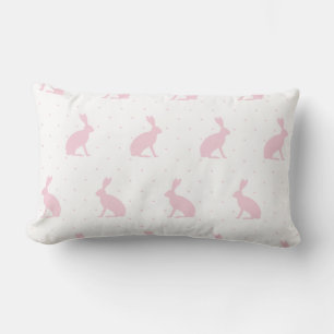 Coussin Rectangle Bunnies Assis rose doux avec Motif Mini Dots.