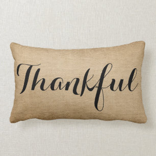 Coussin Rectangle Burlap Thankful Family Rustic