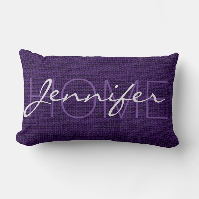 Coussin Rectangle Burlap violet foncé Monogramme rustique (Recto)