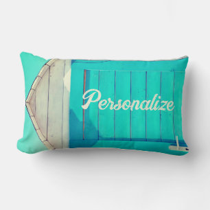 Coussin Rectangle Cabane de vacances en bord de mer bleu turquoise