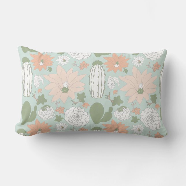 Coussin Rectangle Cactus Jouer Pêcher Vert Succulents Floral (Recto)