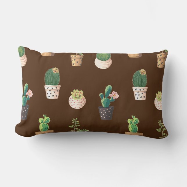 Coussin Rectangle Cactus Succulents à Dessrt Vert dans les pots (Recto)