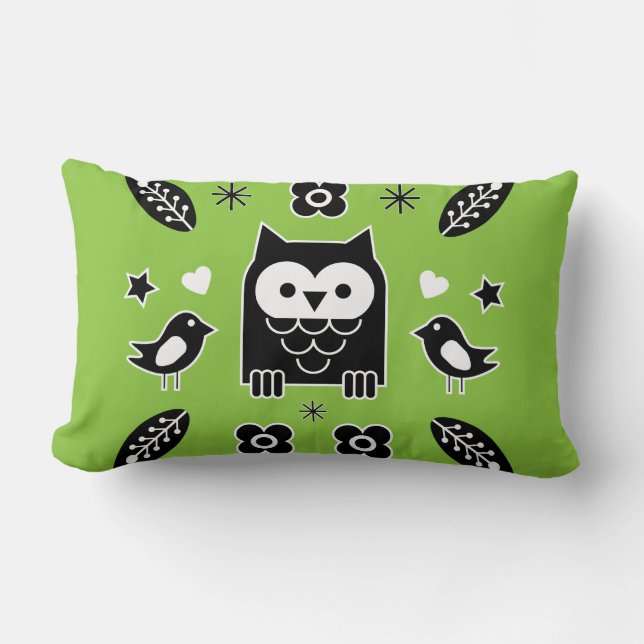 Coussin Rectangle Cadeau d'art populaire de Chouette scandinave (Recto)