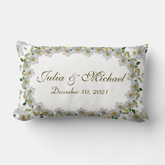 Coussin Rectangle Cadeau Mariage Couple Roses blanches Verdure (Recto)