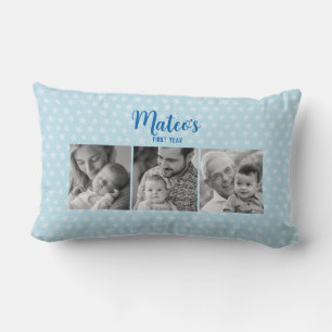 Coussin Rectangle Cadeau Personnalisé Collage 3Photos Bébé garçon Am
