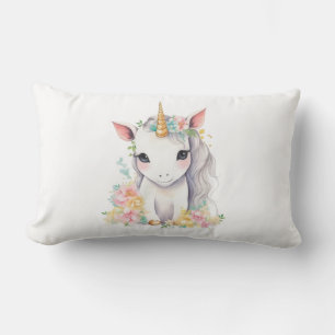 Coussin Rectangle Cadeau Unicorn pour filles aquarelle