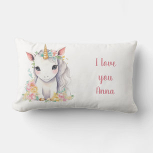Coussin Rectangle Cadeau Unicorn pour filles aquarelle
