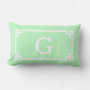 Coussin Rectangle Cadre à clé grecque blanche menthe #2 Monogramme i