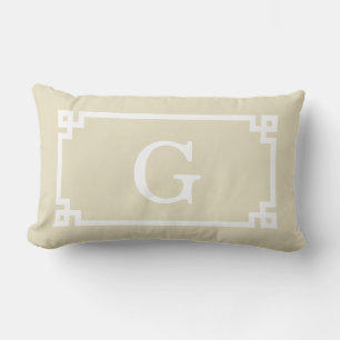 Coussin Rectangle Cadre clé grec blanc beige #2 monogramme initial