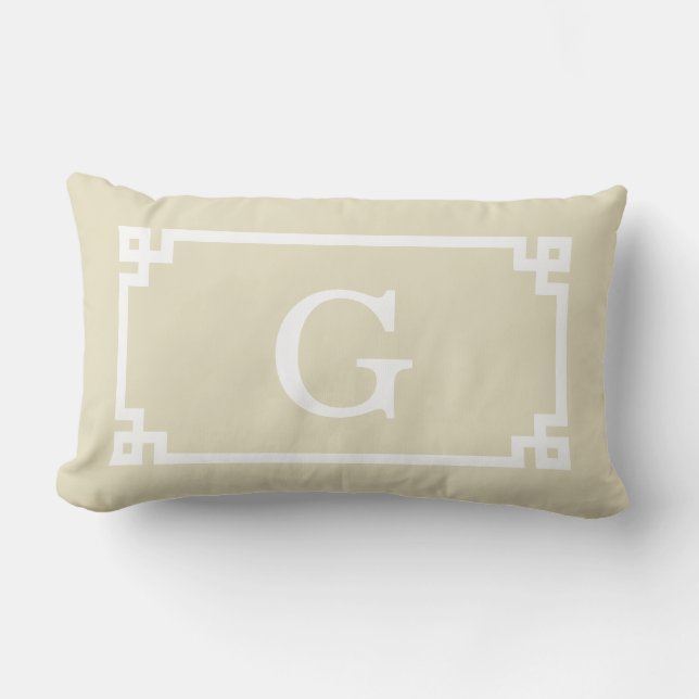 Coussin Rectangle Cadre clé grec blanc beige #2 monogramme initial (Recto)