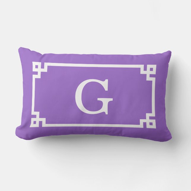 Coussin Rectangle Cadre clé grecque blanche Améthyste #2 Monogramme  (Recto)