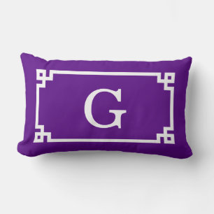 Coussin Rectangle Cadre de clé grecque blanche violet #2 Monogramme