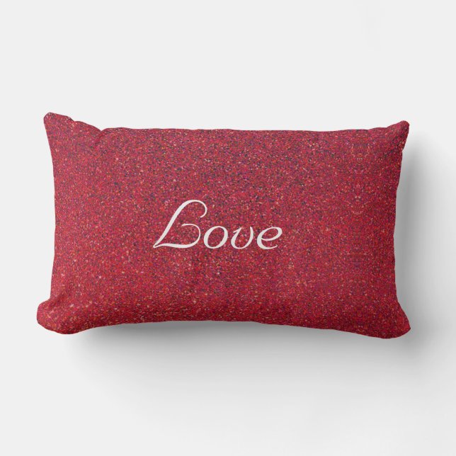 Coussin Rectangle Calligraphie d'amour sur rouge scintillant (Recto)