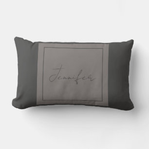 Coussin Rectangle Calligraphie Élégante Plaque Simple Nom Gris