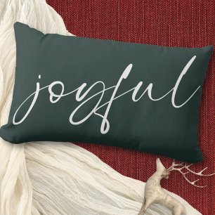 Coussin Rectangle Calligraphie moderne minimaliste Joyeuse Vert fonc