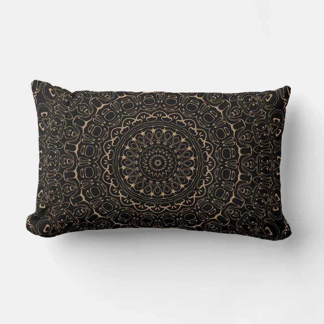 Coussin Rectangle Camel Tan Mandala avec une symétrie élégante (Recto)