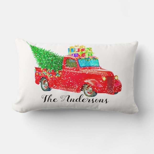 Coussin Rectangle Camion rouge de Noël   (Recto)