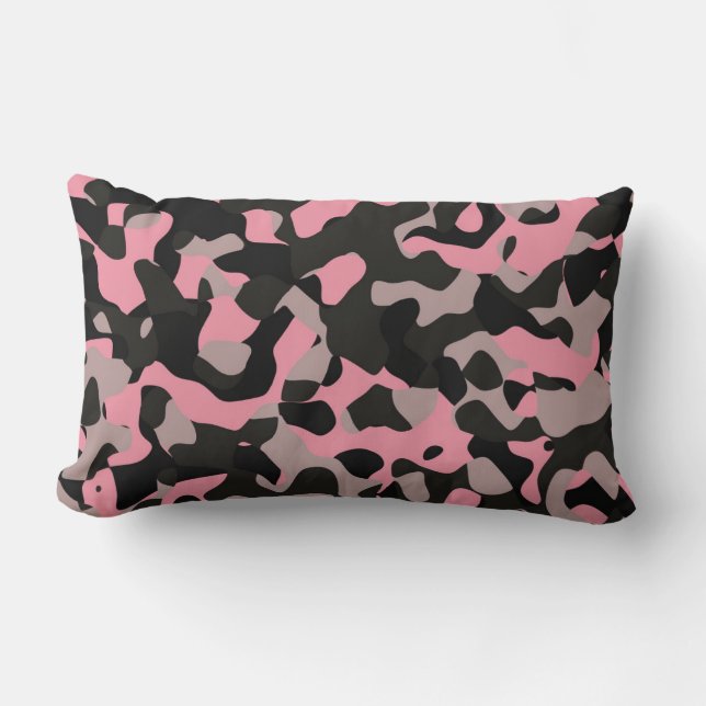 Coussin Rectangle Camo rose et noir (Recto)