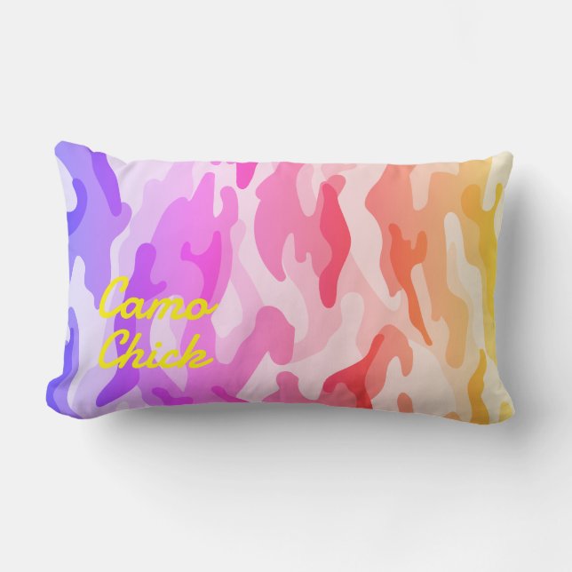 Coussin Rectangle Camouflage de filles Pastels Monogramme en Jaune | (Recto)