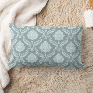 Coussin Rectangle Canard Rococo Motif Damassé Œuf Bleu+Turquoise
