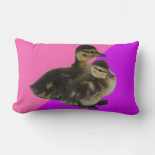 Coussin Rectangle Canetons sur Framboise Rose et Sorbet Violet