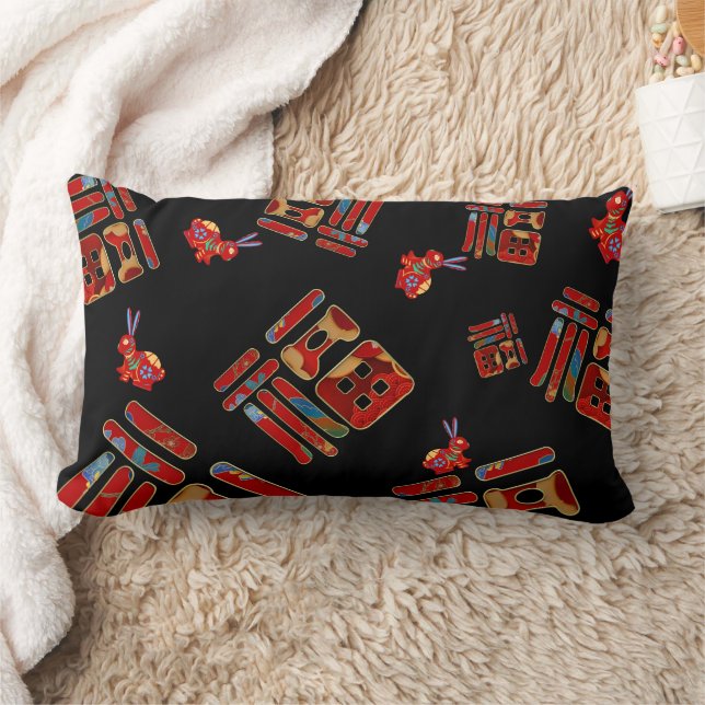Coussin Rectangle Caractère chinois unique 福 Bénédictions Lapins Ann (Couverture)