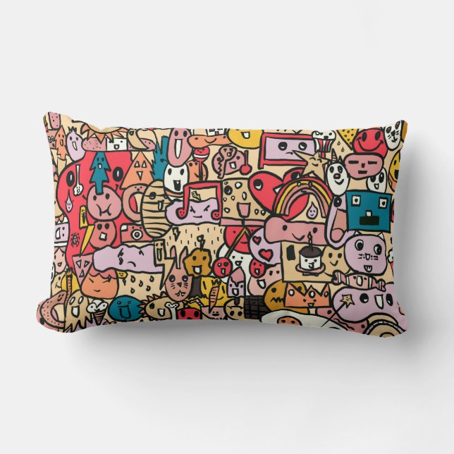 Coussin Rectangle Caractère du dessin Main tiré Jeu Motif enfants (Recto)