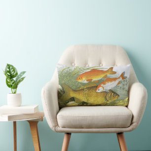Coussin Rectangle Carpe Koï Poisson Rouge, Vieille Marine Vie Aquati